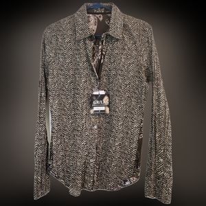 George Roth Los Angeles Napa Brown Contrast long sleeve button shirt